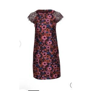 Trina Turk - Davis Dress Burgundy Floral Print with Crochet Cap Sleeves Sz 2